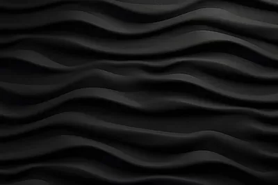 Sculpted wave ridges run across a matte black panel, each crest catching a thin grey highlight while the troughs stay in full shadow.
