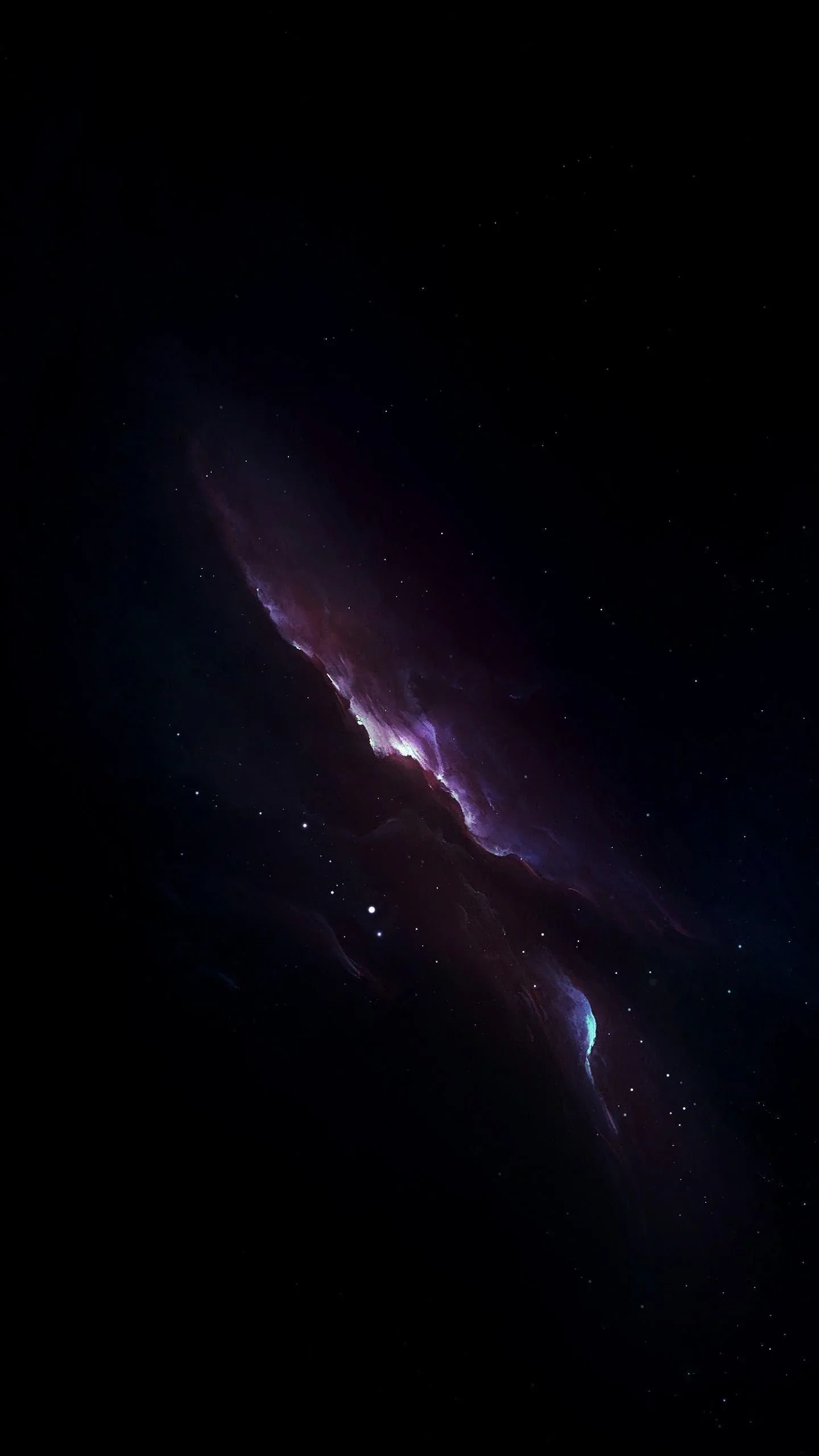 A ribbon of violet and pink gas cuts diagonally through a starfield, the corners left as unbroken black for icon rows.