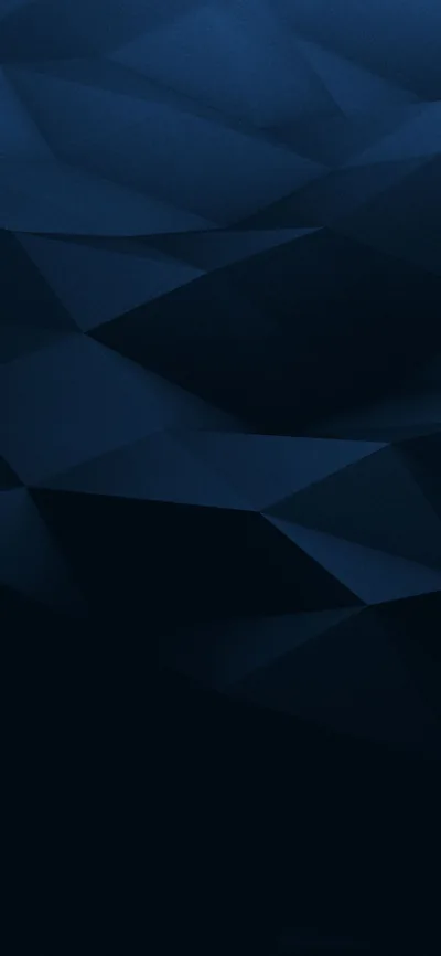 Faceted navy polygons tilt across the upper half like folded paper, the lower third dropping away into flat black.