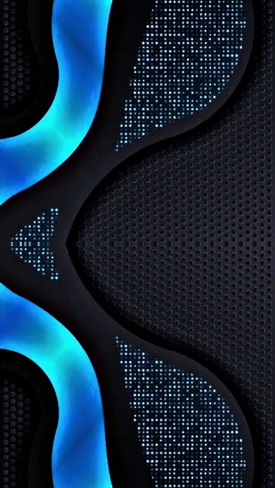 A bright cyan wave runs down the left side against a black panel punched with fine dots, the perforations fading out toward the corners.