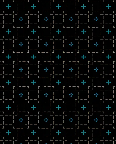 Grey dashed squares interlock over true black with a tiny teal cross at each centre, the ground dark enough for OLED screens to switch off.