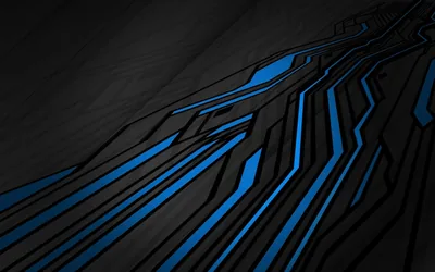 Angular circuit traces run diagonally over a brushed charcoal panel, glowing blue where they turn and dropping to black at the top.