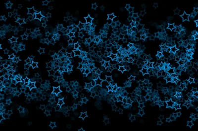 Overlapping five-point star outlines glow electric blue against black, stacked thickest through the middle band of the image.