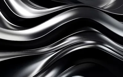 Molten chrome folds into horizontal waves, each ridge catching a white highlight while the troughs between them fall to pure black.