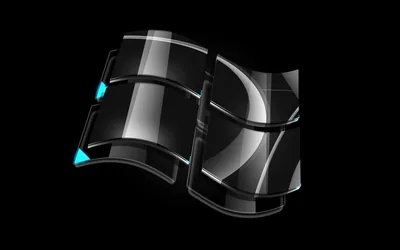The waving window mark rendered in smoked glass, cyan light catching along two of its inner edges.
