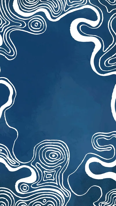 Looping white contour lines crowd the edges of a navy field and leave the centre open, drawn like a map with no labels.