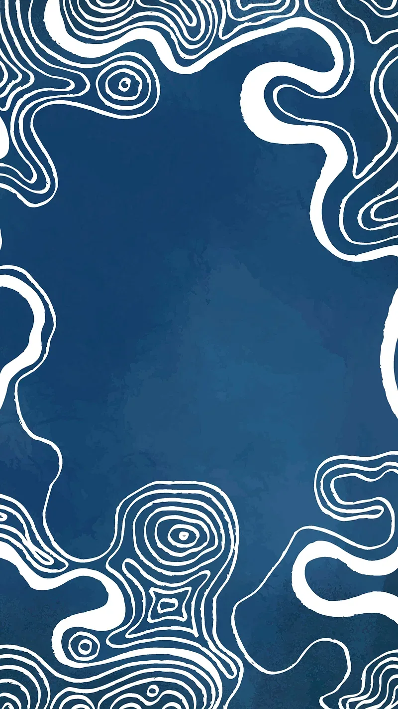 Looping white contour lines crowd the edges of a navy field and leave the centre open, drawn like a map with no labels.