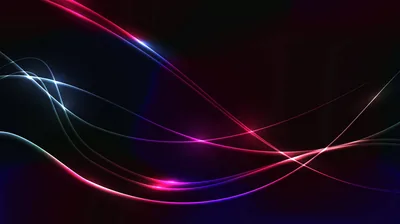 Smooth curved ribbons of light sweep across a dark background, crossing near the bottom where the pink glow is strongest.