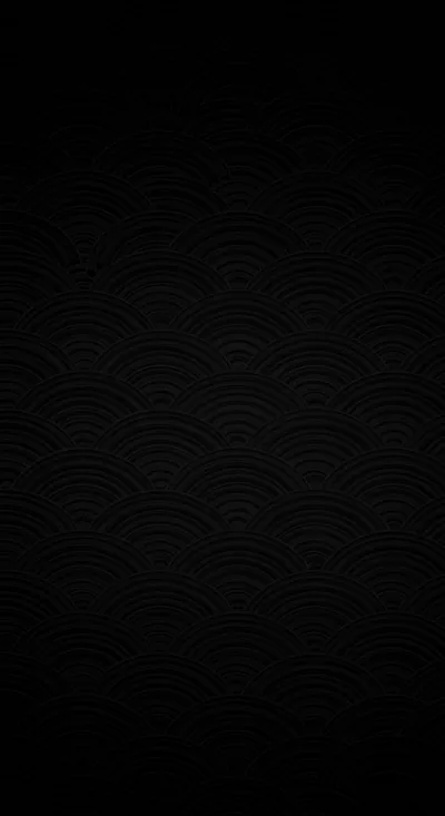 Rows of overlapping semicircles cover a black field in the seigaiha style, the pattern fading out toward the top where the frame goes solid.