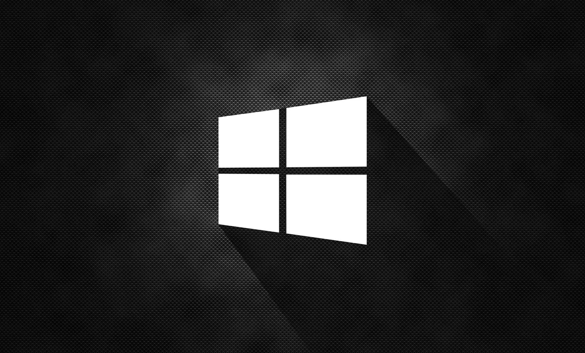 A bright white Windows flag throws a hard flat-design shadow to the right across a dark carbon-patterned background.