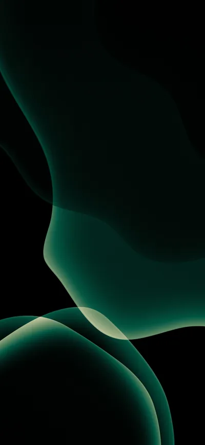 Green fluid forms fold over each other along the bottom and left edges, the upper right corner left flat black — the stock look from a dark iOS release.