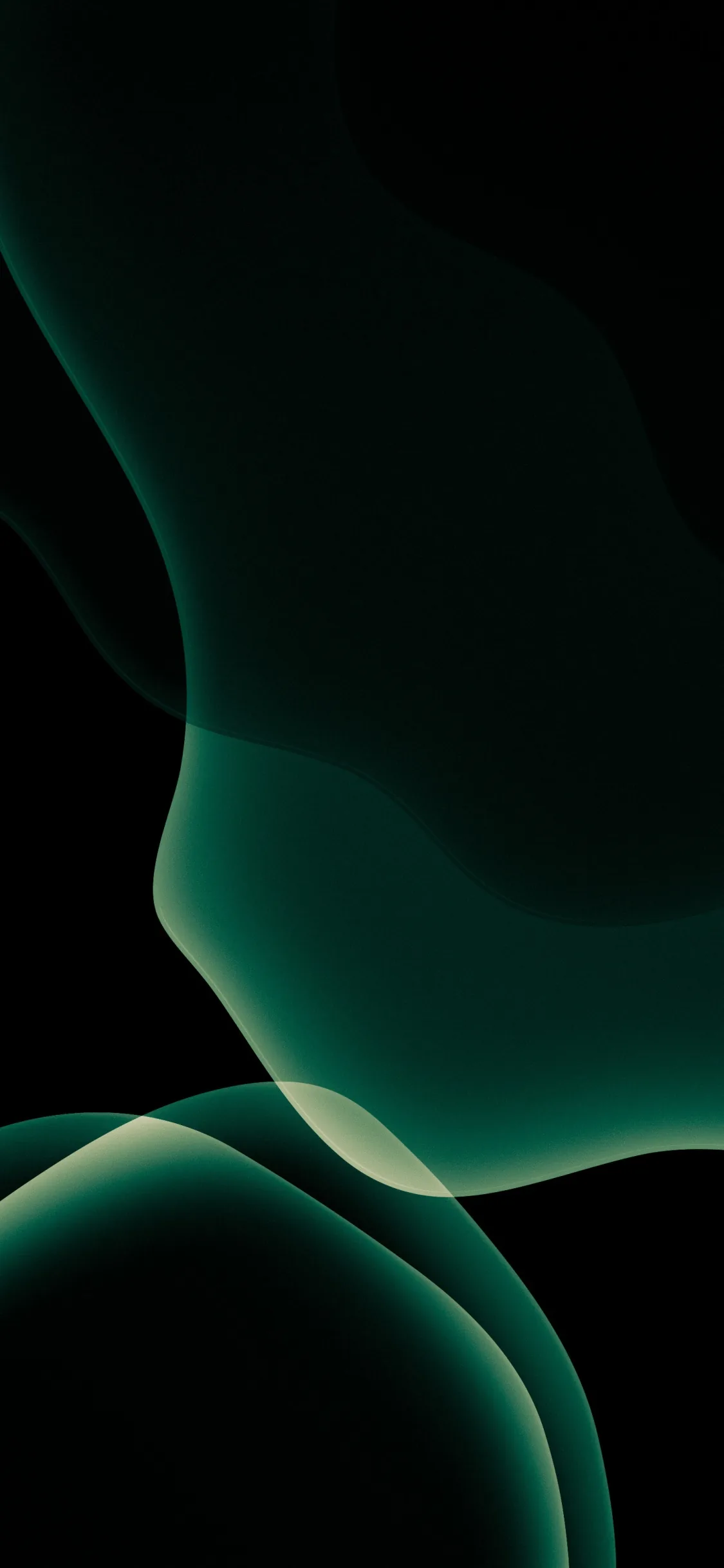Green fluid forms fold over each other along the bottom and left edges, the upper right corner left flat black — the stock look from a dark iOS release.