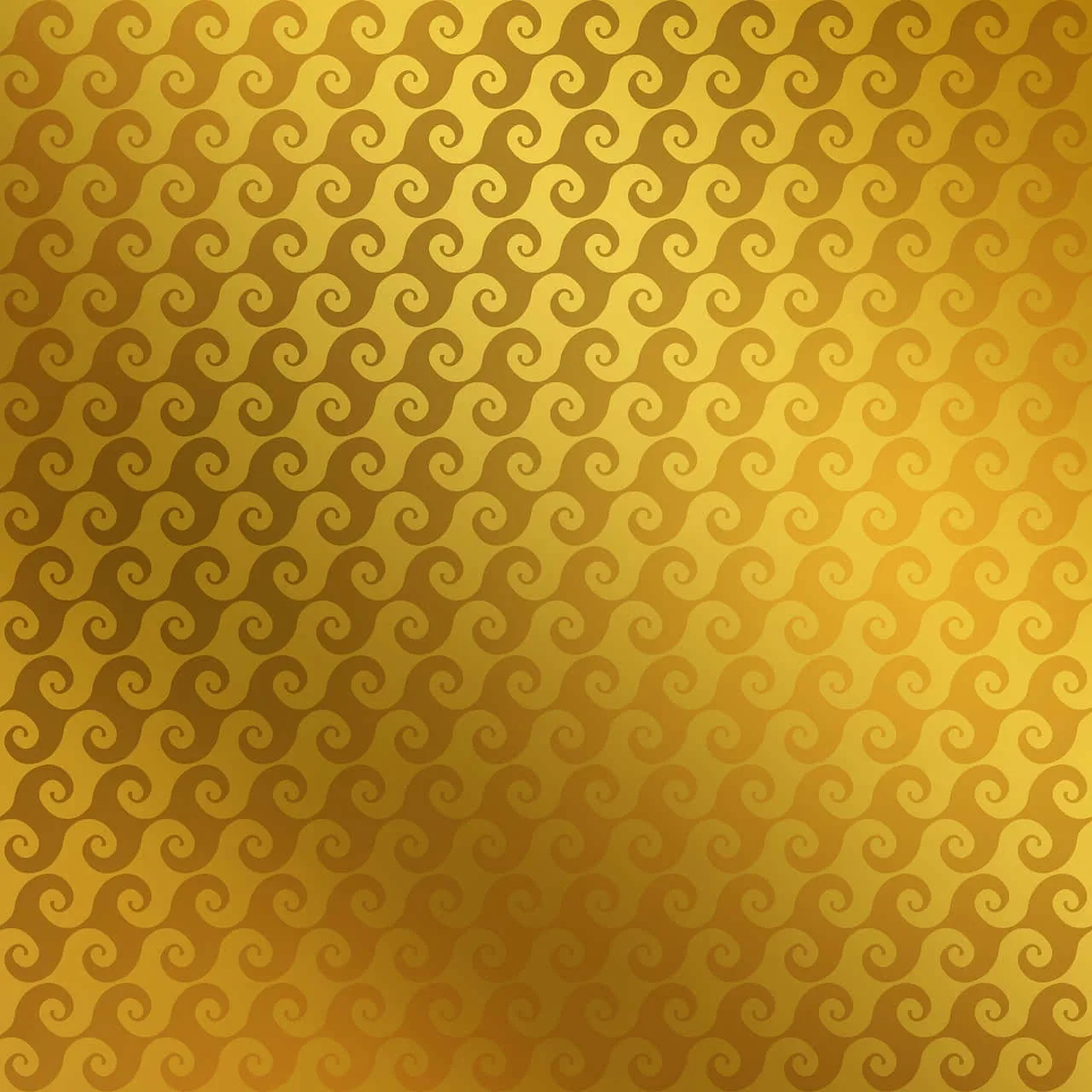 Rows of small spiral wave motifs repeat across a square gold field, the gradient dimming toward the bottom centre of the pattern.