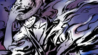 Two figures collide in heavy brushwork, purple and white ink smearing across the frame like a torn manga page.