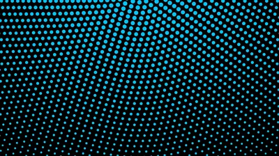 Rows of cyan dots bend in a wide arc from the upper left, shrinking and fading out as they approach the bottom right.