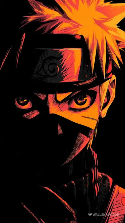 A face rendered in orange and red neon strokes on black, headband and whisker marks catching the light while the lower half fades out.