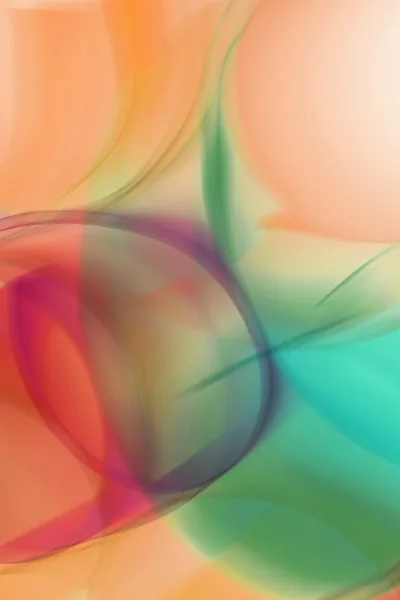 Out-of-focus magenta rings cross a teal-green blade over an apricot glow, everything soft-edged; the light top corners keep a dark clock legible.